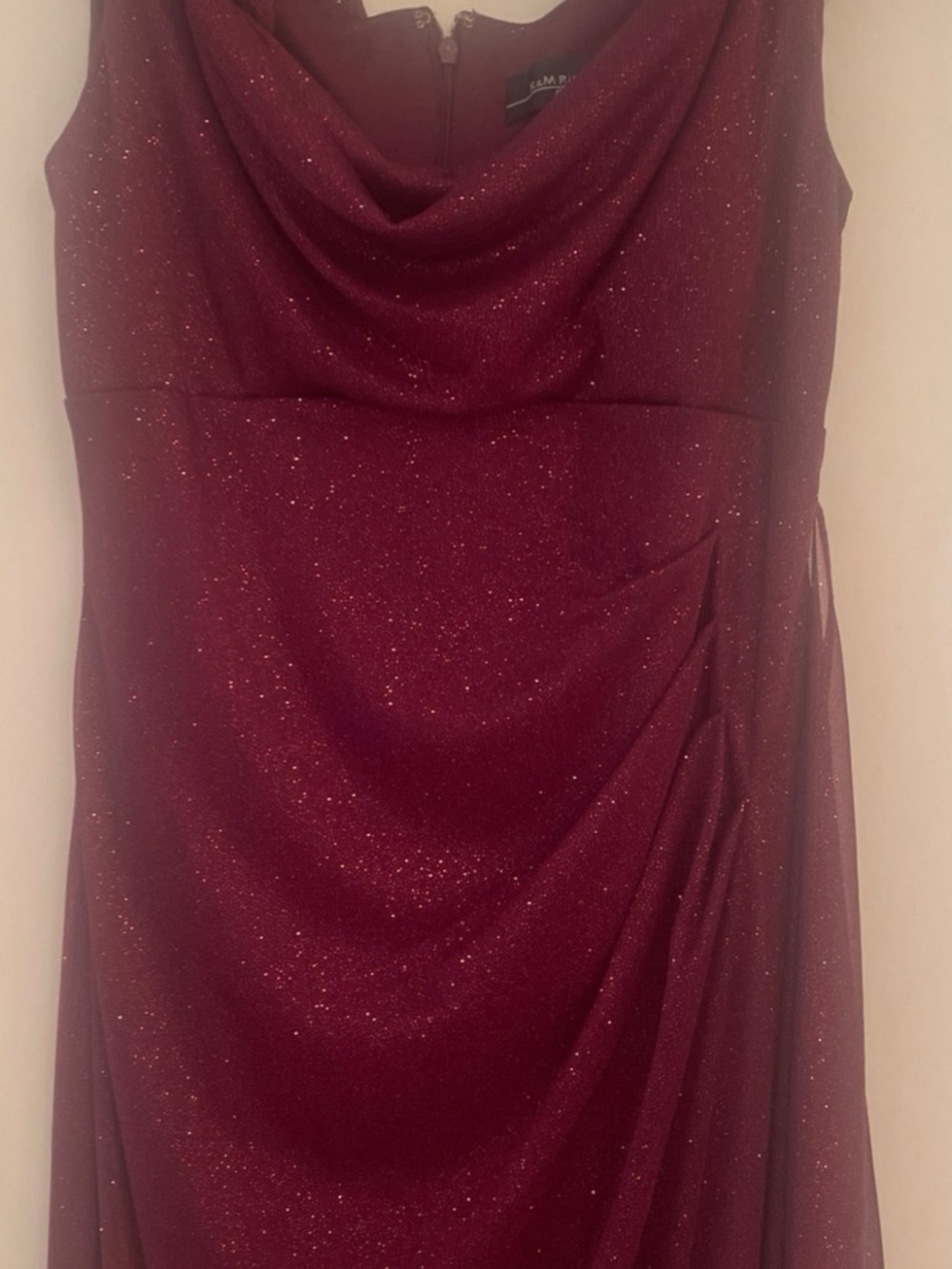 R&M Richards Sparkling Burgundy Cowl Neck Maxi Dress